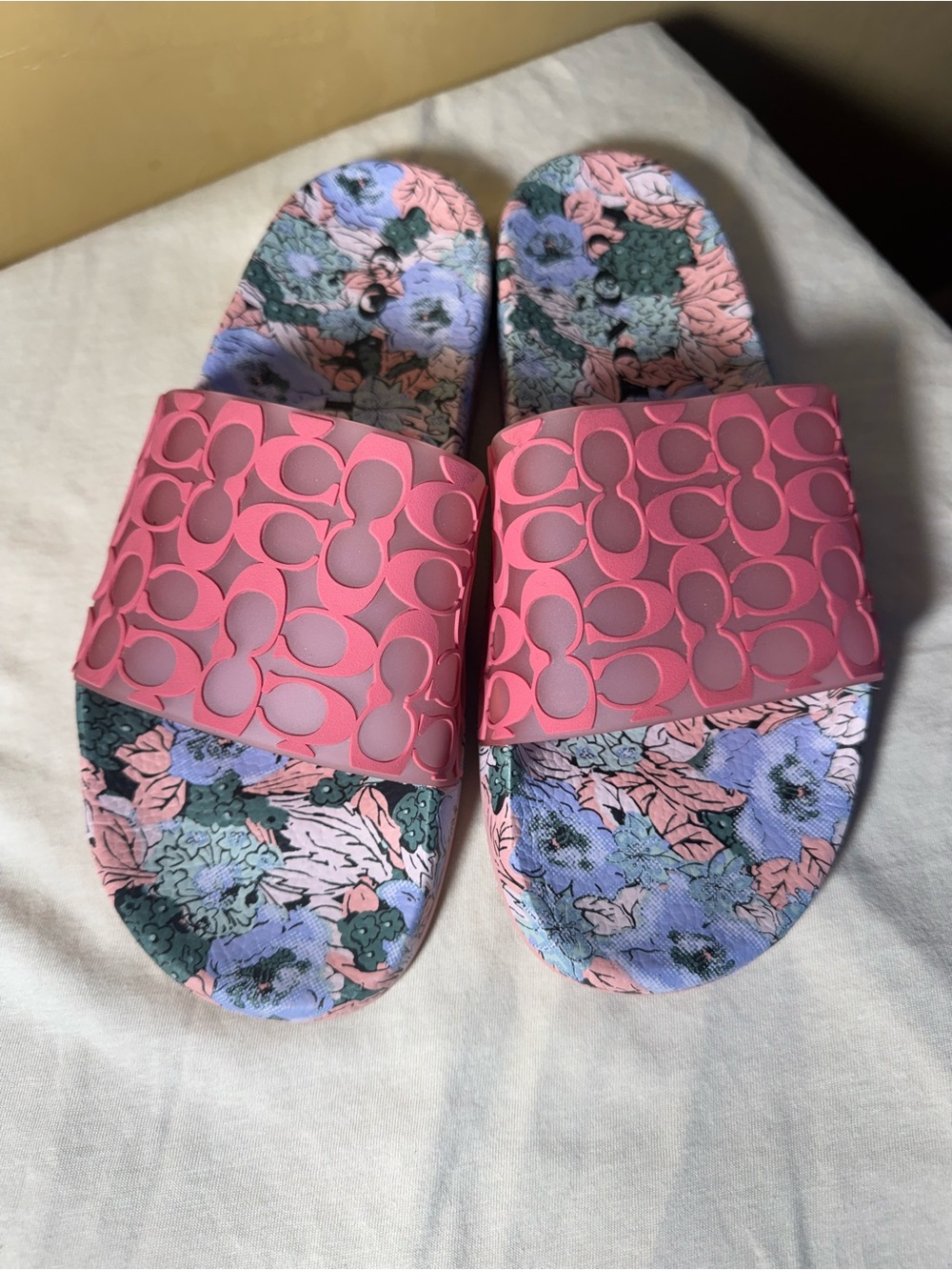 Coach Pink Floral Logo Slide Sandals